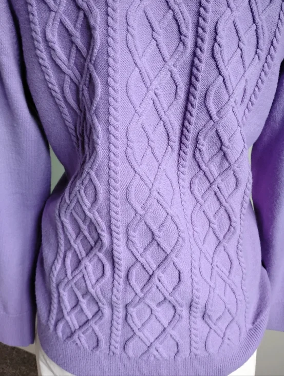 Talbots Lambswool Blend Cable Knit Sweater Lilac Purple Pastel Classic Size LPet - Picture 10 of 14